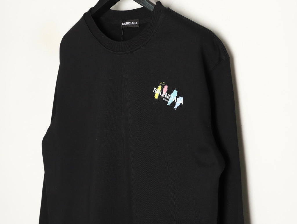 Balenciaga 25FW Color Brushstroke Logo Black Crewneck Sweatshirt