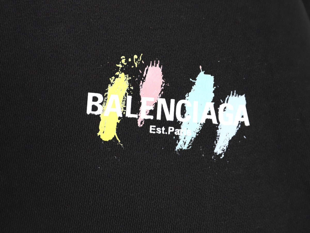 Balenciaga 25FW Color Brushstroke Logo Black Crewneck Sweatshirt