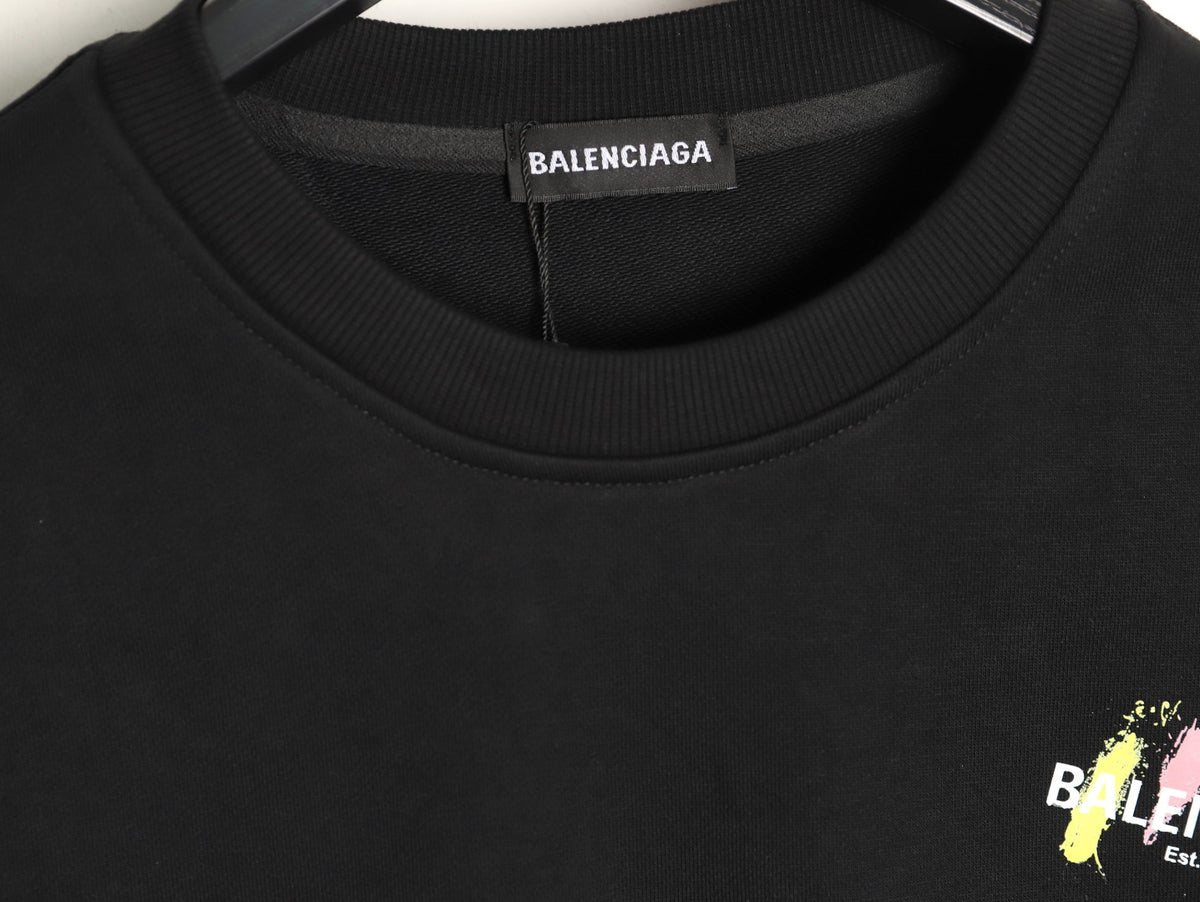 Balenciaga 25FW Color Brushstroke Logo Black Crewneck Sweatshirt