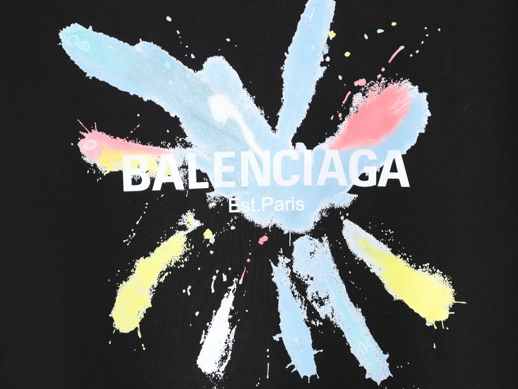 Balenciaga 25FW Color Brushstroke Logo Black Crewneck Sweatshirt