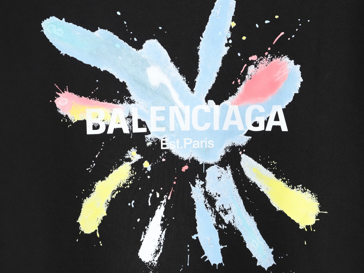 Balenciaga 25FW Color Brushstroke Logo Black Crewneck Sweatshirt