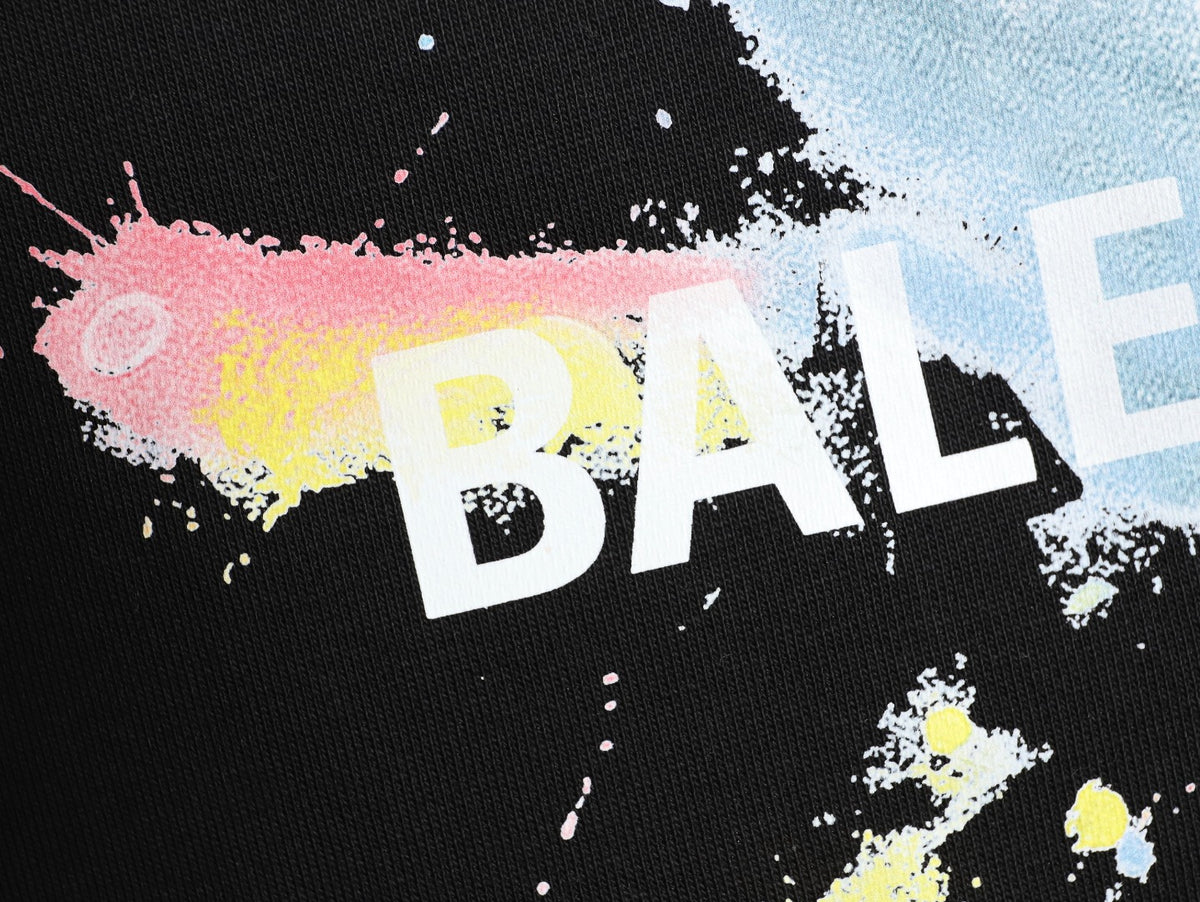 Balenciaga 25FW Color Brushstroke Logo Black Crewneck Sweatshirt