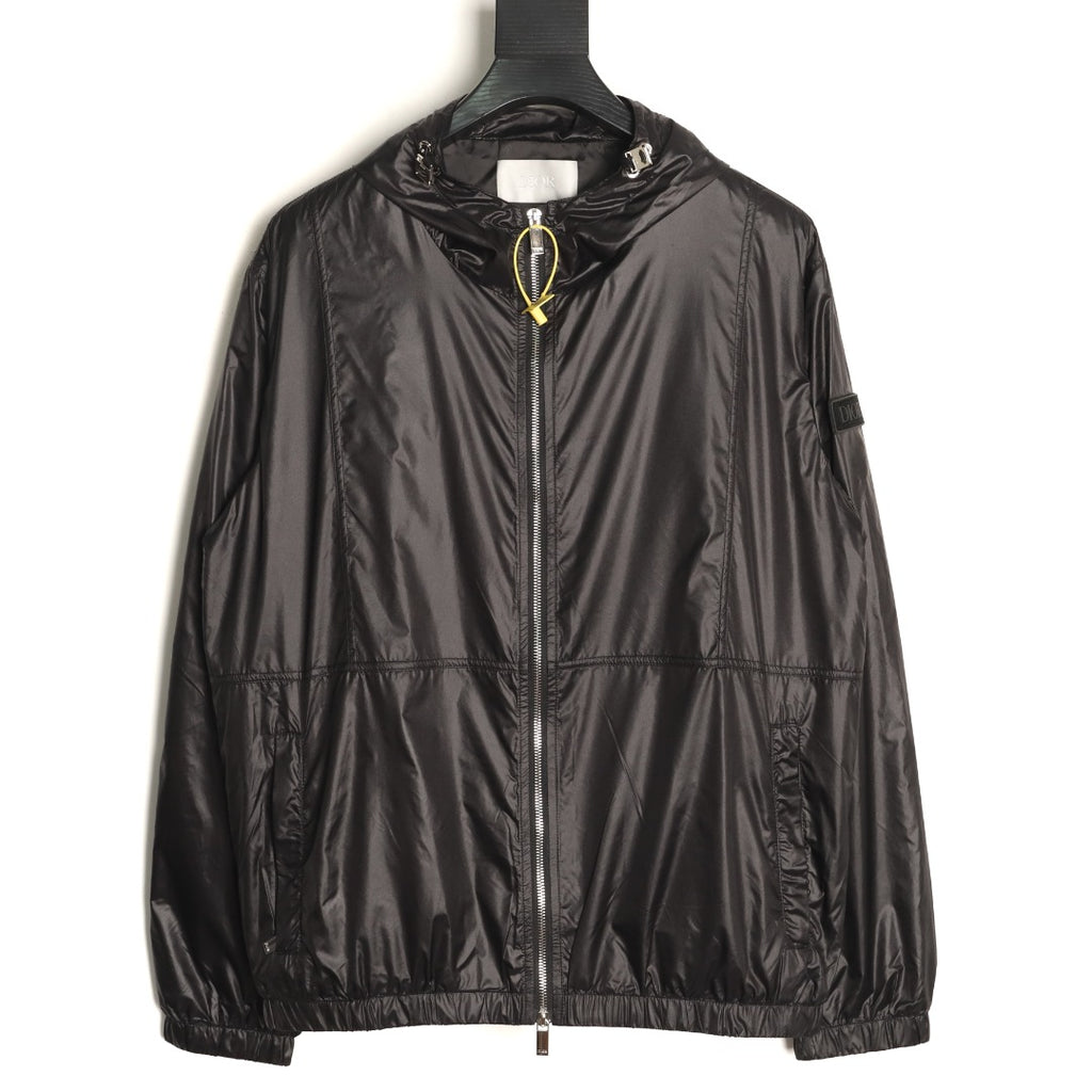 Dior CD Sleeve Badge Black Jacquard Silk Hooded Jacket