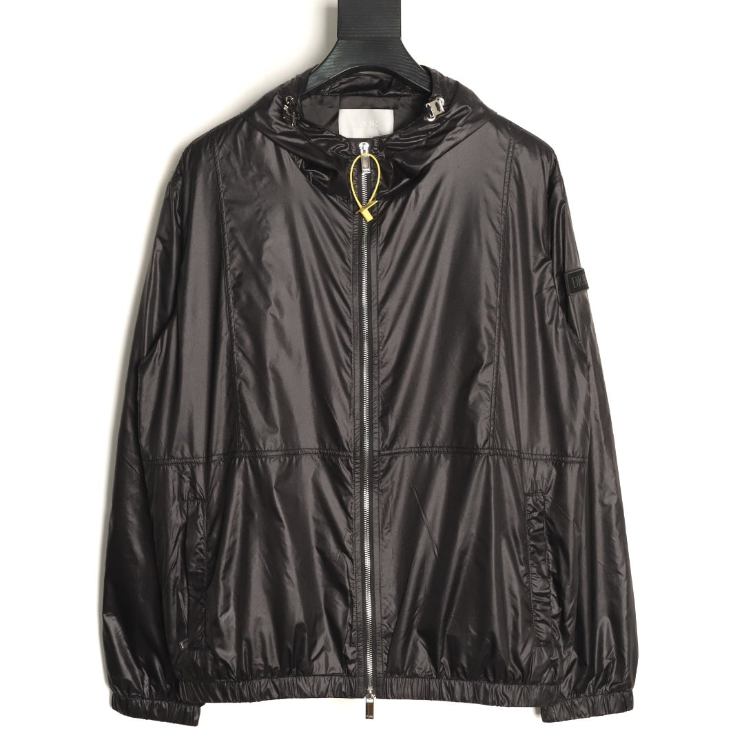 Dior CD Sleeve Badge Black Jacquard Silk Hooded Jacket