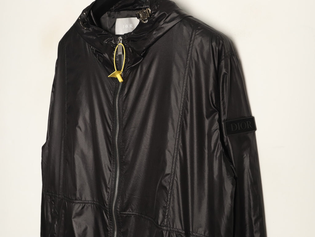 Dior CD Sleeve Badge Black Jacquard Silk Hooded Jacket