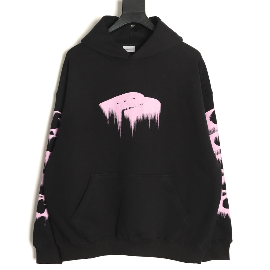 Balenciaga BLCG Pink 3B Melting-Effect Print Black Hoodie