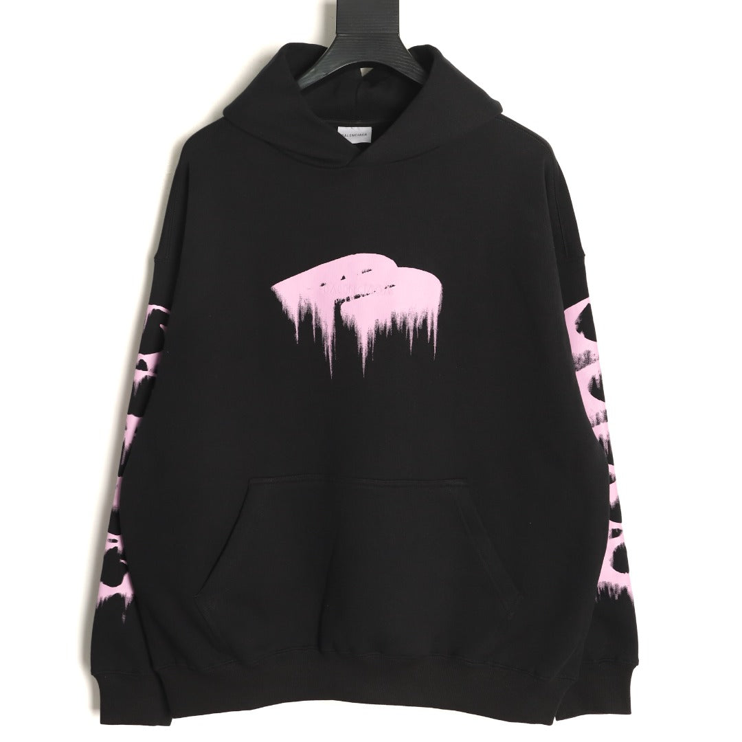Balenciaga BLCG Pink 3B Melting-Effect Print Black Hoodie