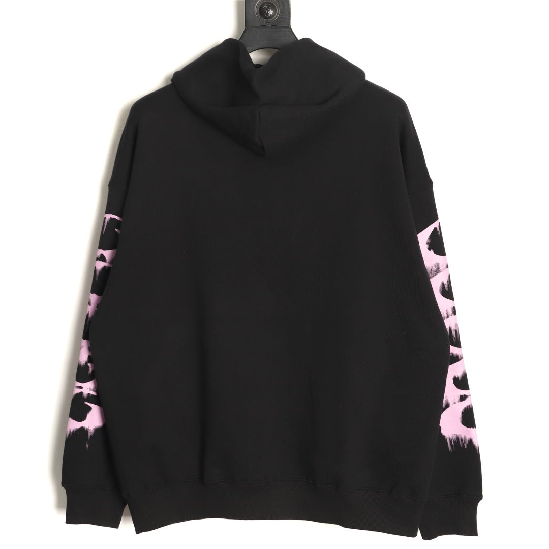 Balenciaga BLCG Pink 3B Melting-Effect Print Black Hoodie