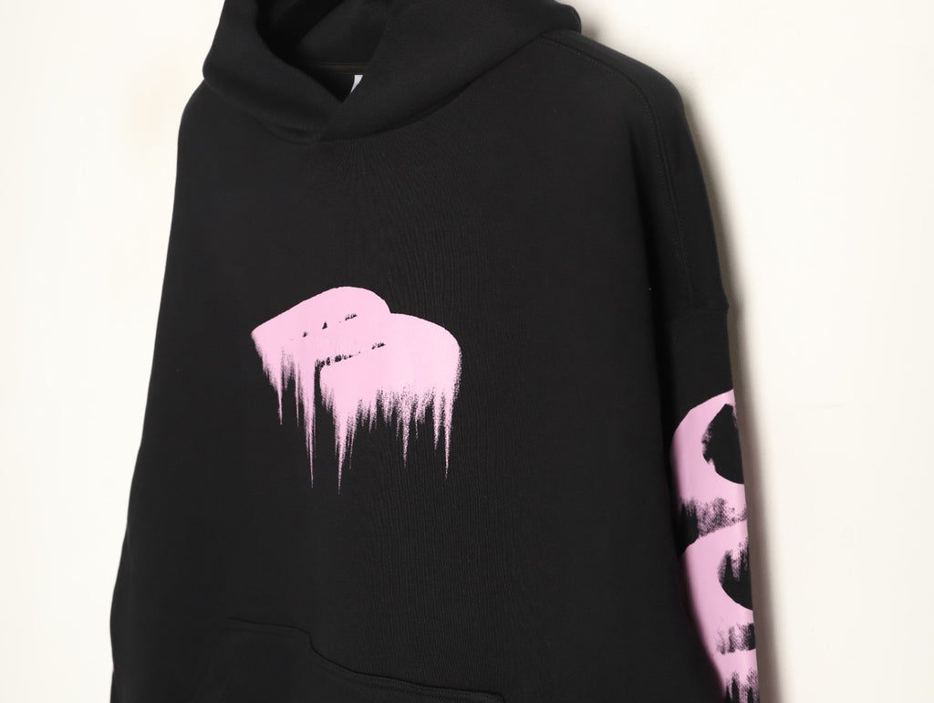 Balenciaga BLCG Pink 3B Melting-Effect Print Black Hoodie