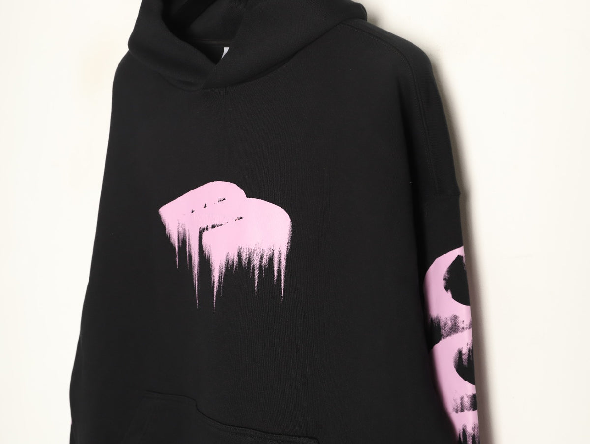 Balenciaga BLCG Pink 3B Melting-Effect Print Black Hoodie
