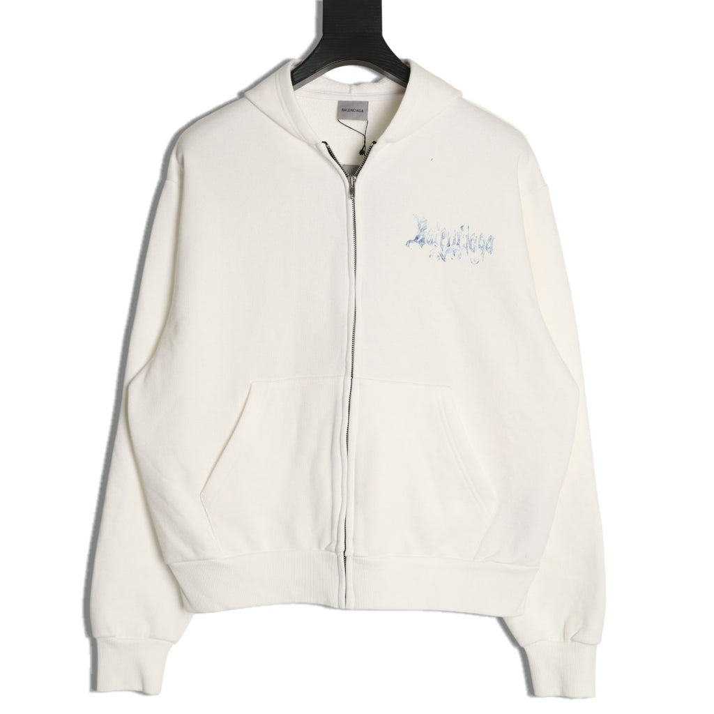 Balenciaga BLCG Sketch Blue Flame Off-White Zip-Up Hoodie