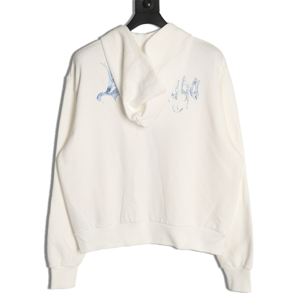 Balenciaga BLCG Sketch Blue Flame Off-White Zip-Up Hoodie