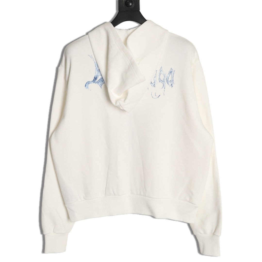 Balenciaga BLCG Sketch Blue Flame Off-White Zip-Up Hoodie