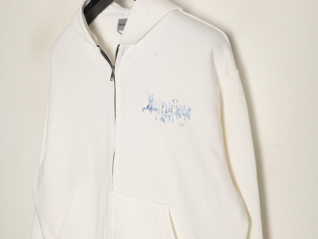 Balenciaga BLCG Sketch Blue Flame Off-White Zip-Up Hoodie