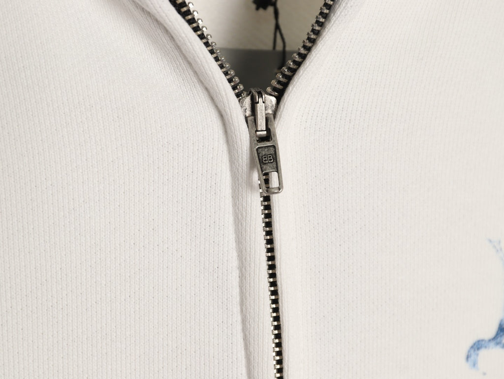 Balenciaga BLCG Sketch Blue Flame Off-White Zip-Up Hoodie