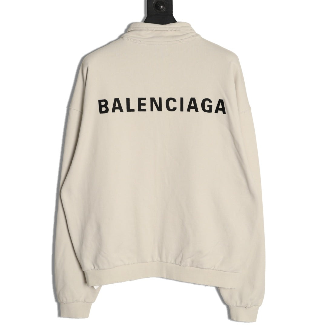 Balenciaga BLCG Front and Back Logo Embroidered Off-White Stand-Collar Jacket