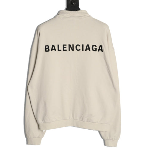 Balenciaga BLCG Front and Back Logo Embroidered Off-White Stand-Collar Jacket
