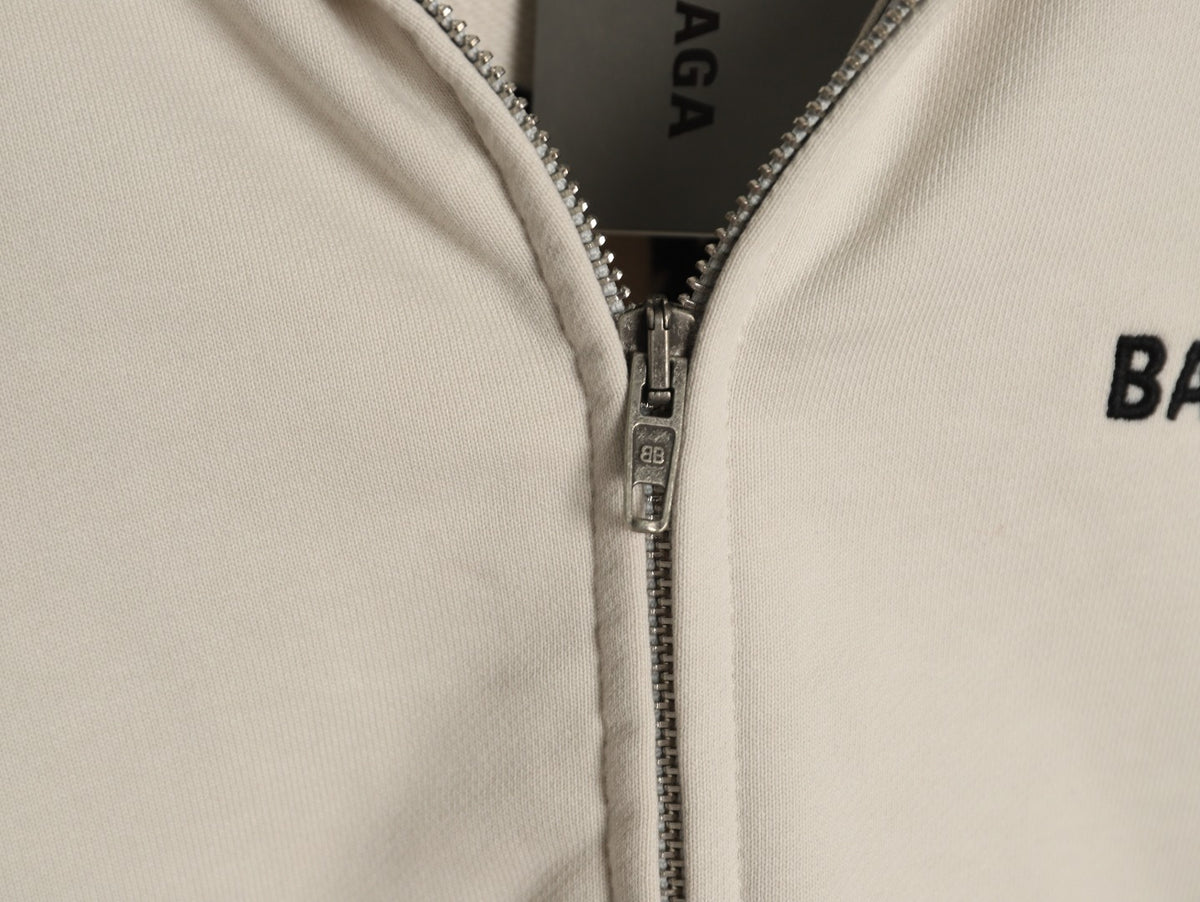 Balenciaga BLCG Front and Back Logo Embroidered Off-White Stand-Collar Jacket