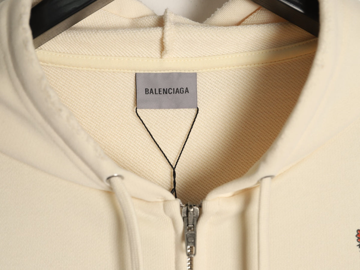Balenciaga BLCG Tattoo Graphic Off-White Zip-Up Hoodie
