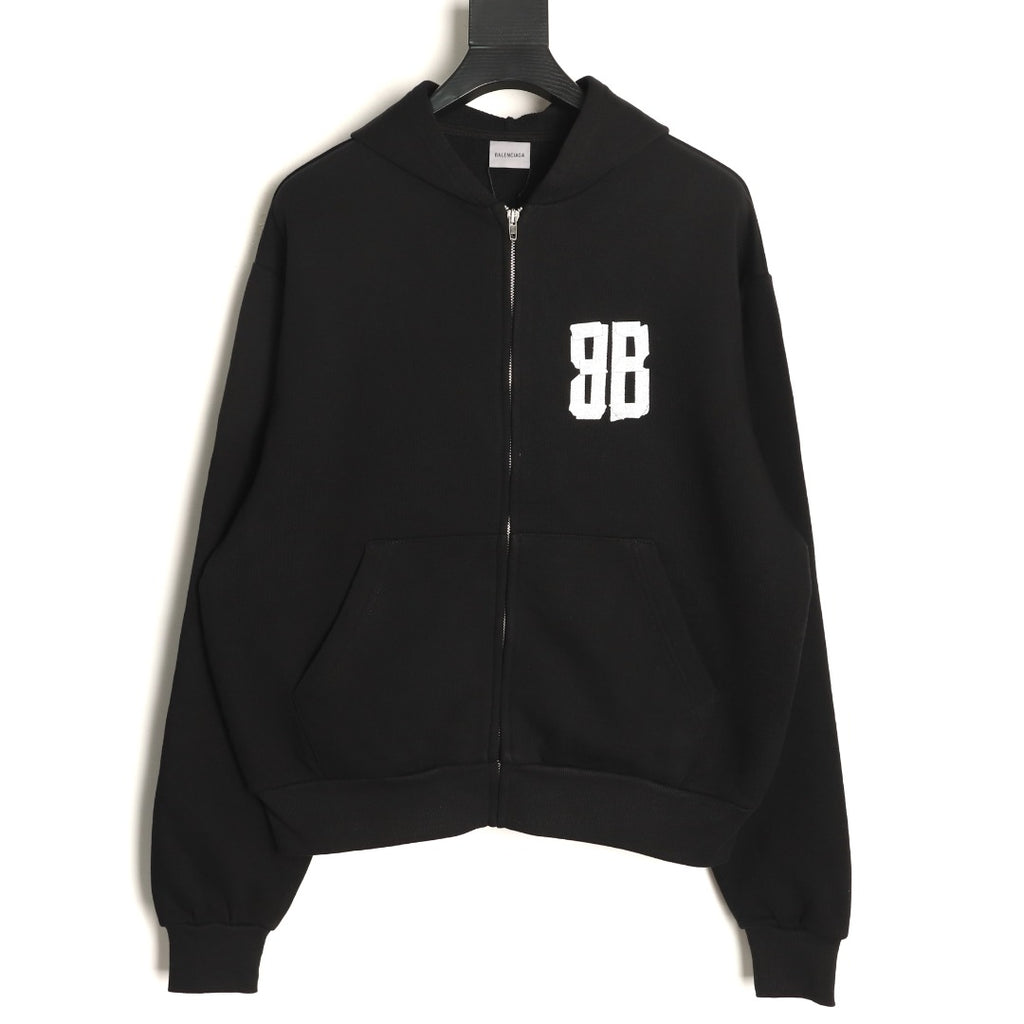 Balenciaga BLCG Glitter BB Tape-Effect Black Zip-Up Hoodie