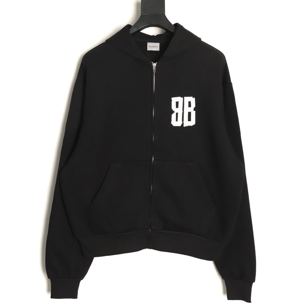 Balenciaga BLCG Glitter BB Tape-Effect Black Zip-Up Hoodie