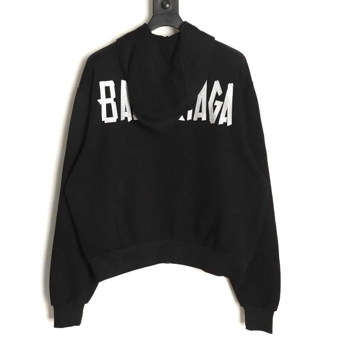 Balenciaga BLCG Glitter BB Tape-Effect Black Zip-Up Hoodie