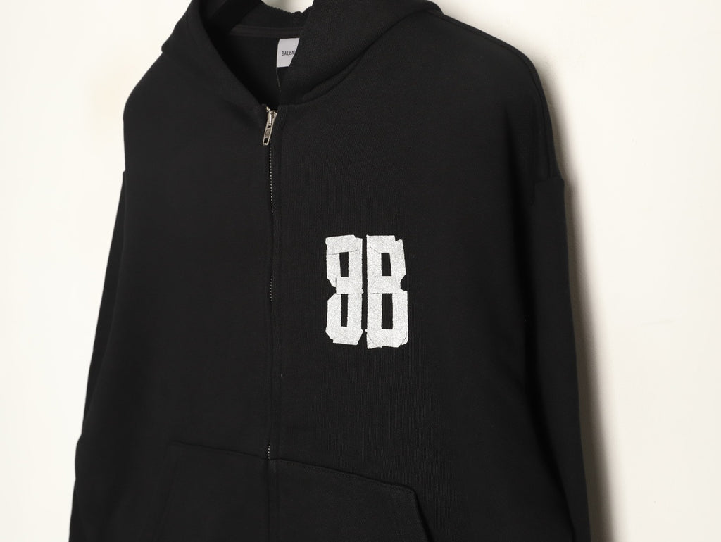 Balenciaga BLCG Glitter BB Tape-Effect Black Zip-Up Hoodie