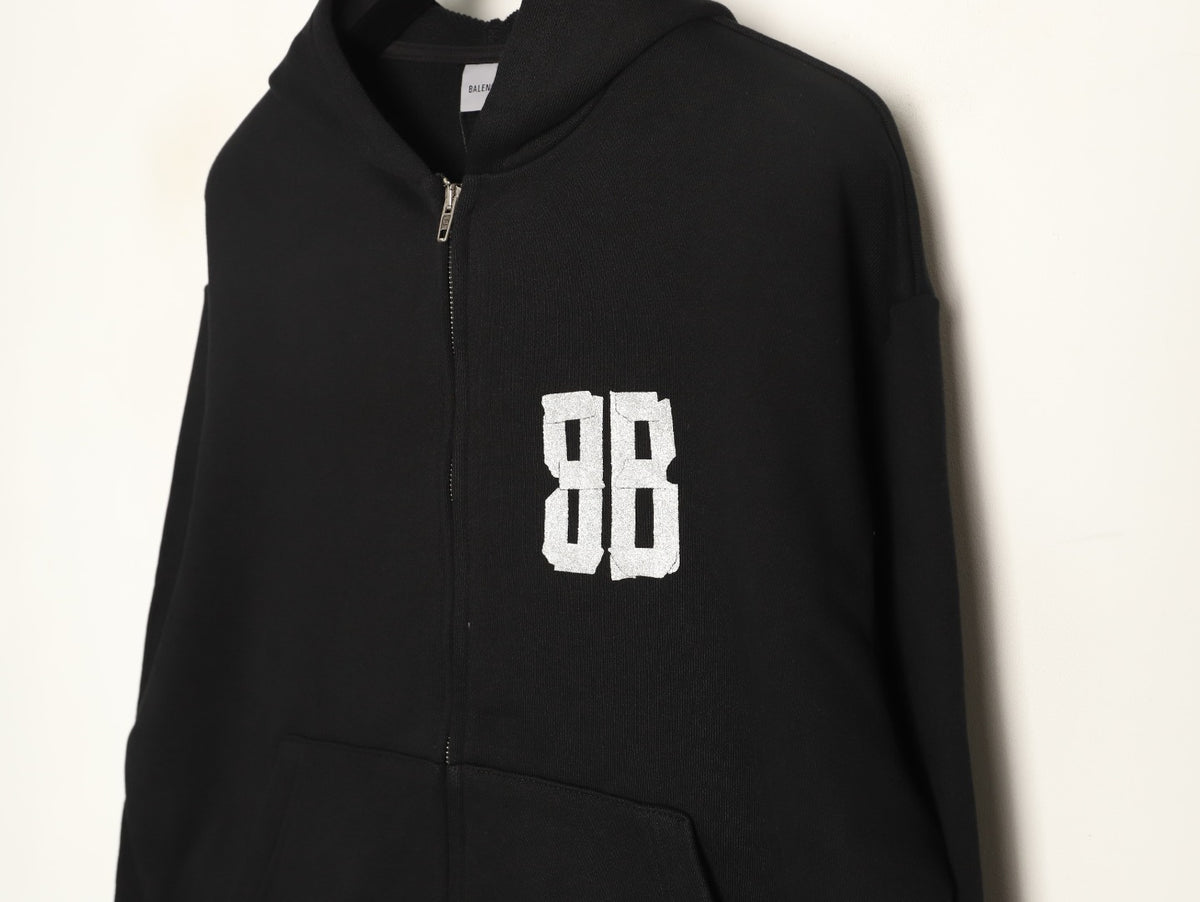 Balenciaga BLCG Glitter BB Tape-Effect Black Zip-Up Hoodie