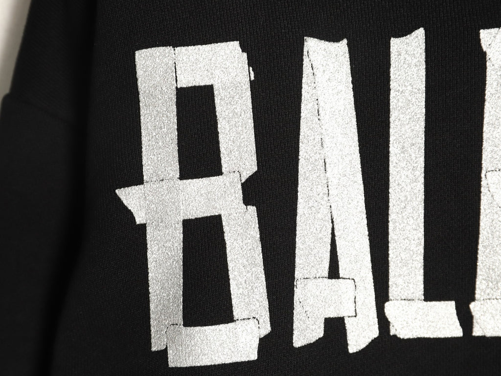 Balenciaga BLCG Glitter BB Tape-Effect Black Zip-Up Hoodie