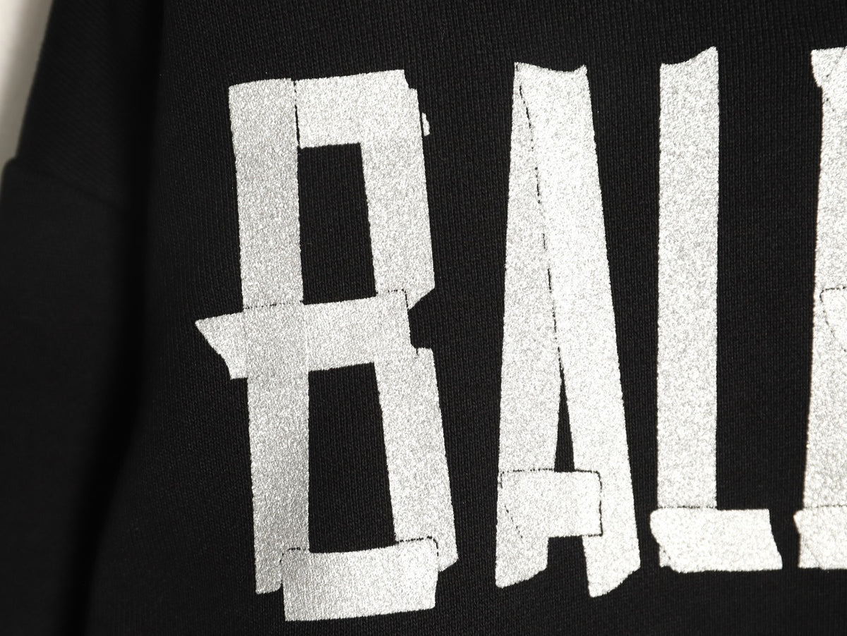 Balenciaga BLCG Glitter BB Tape-Effect Black Zip-Up Hoodie