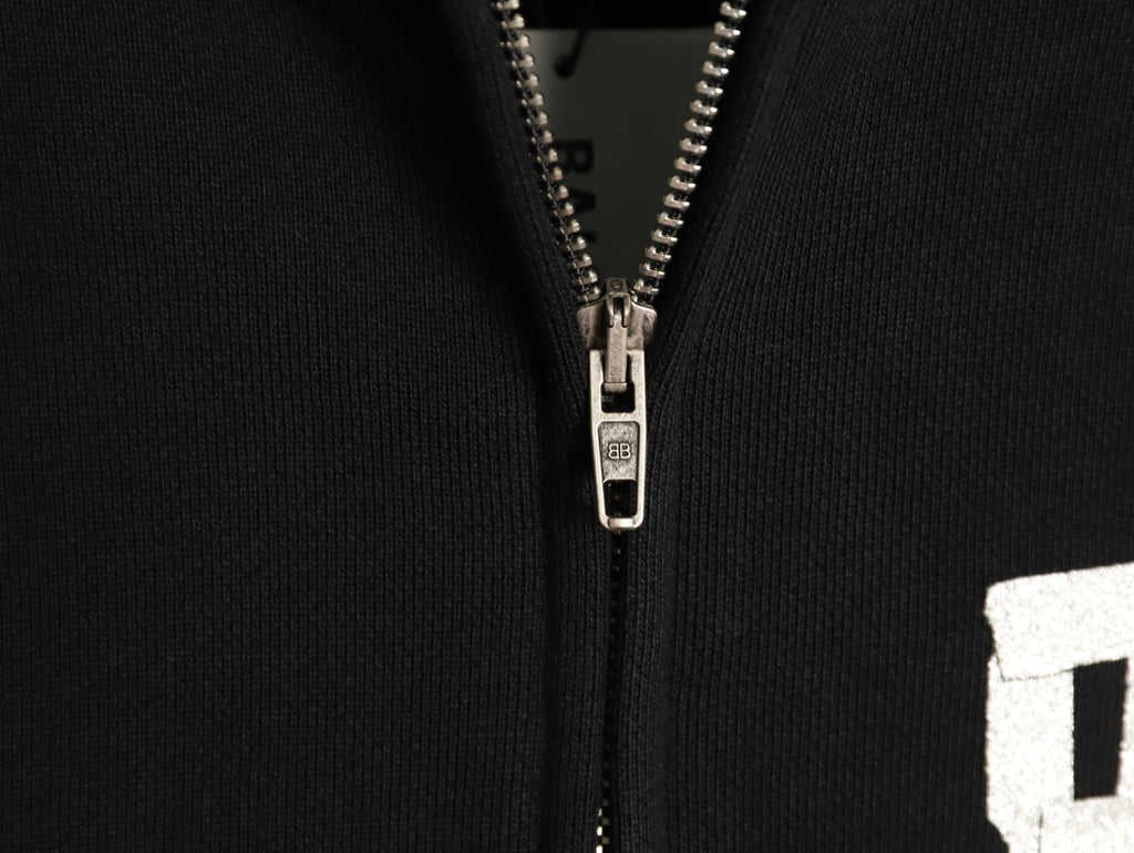 Balenciaga BLCG Glitter BB Tape-Effect Black Zip-Up Hoodie