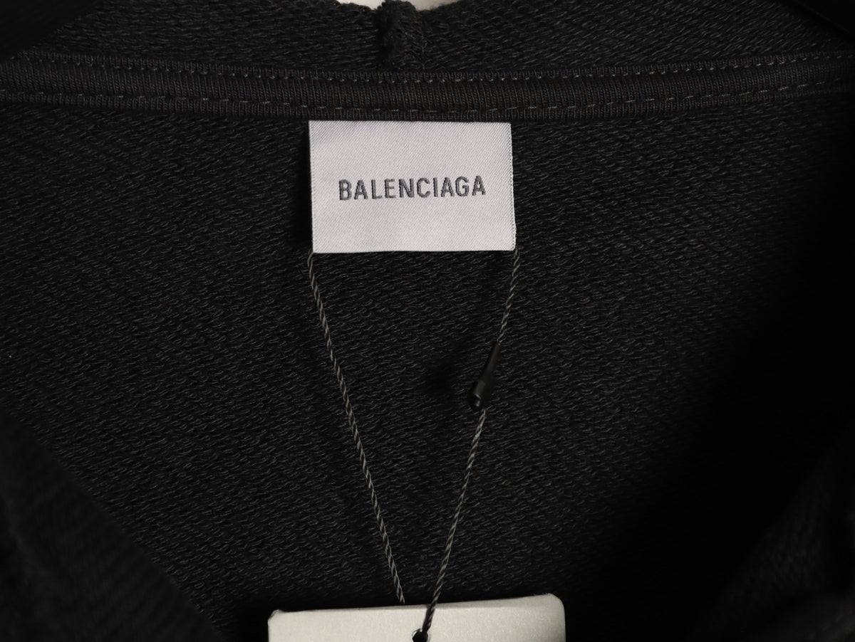 Balenciaga BLCG Glitter BB Tape-Effect Black Zip-Up Hoodie