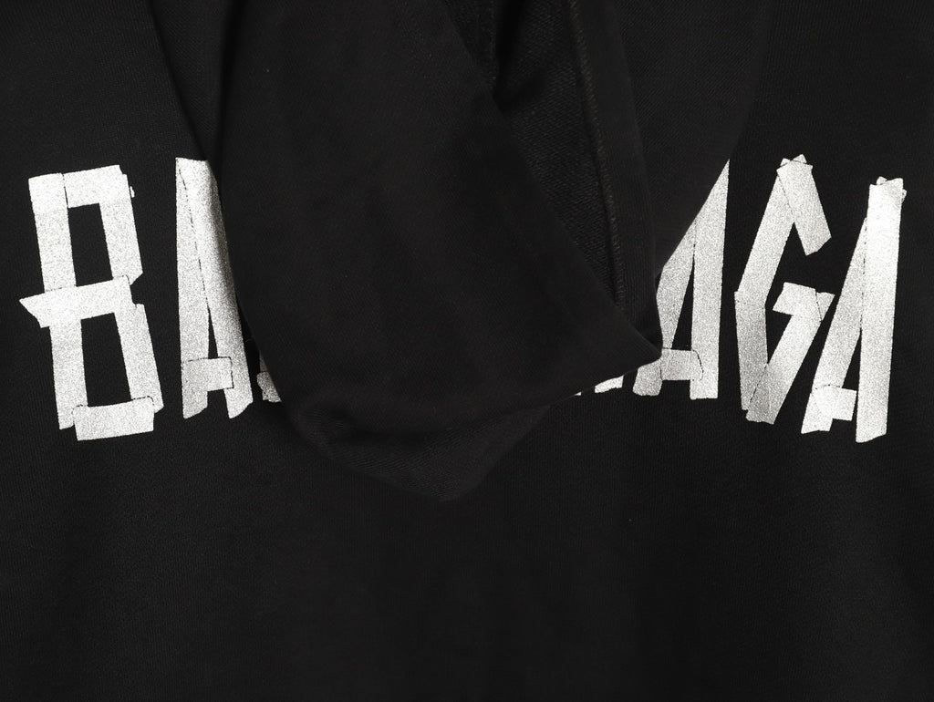 Balenciaga BLCG Glitter BB Tape-Effect Black Zip-Up Hoodie
