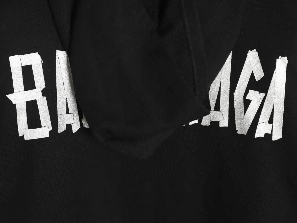 Balenciaga BLCG Glitter BB Tape-Effect Black Zip-Up Hoodie