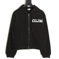 Celine CE Cartoon Lettering Print Black Zip-Up Hoodie