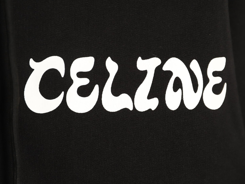 Celine CE Cartoon Lettering Print Black Zip-Up Hoodie