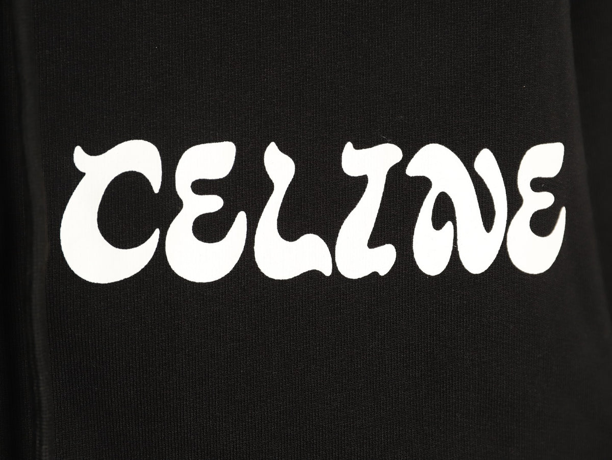 Celine CE Cartoon Lettering Print Black Zip-Up Hoodie