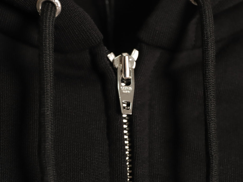 Celine CE Cartoon Lettering Print Black Zip-Up Hoodie