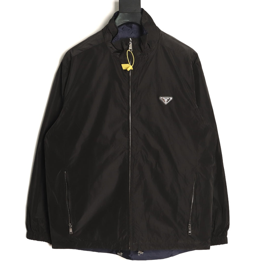 Prada PRD Recycled Nylon Reversible Black and Navy Stand-Collar Jacket