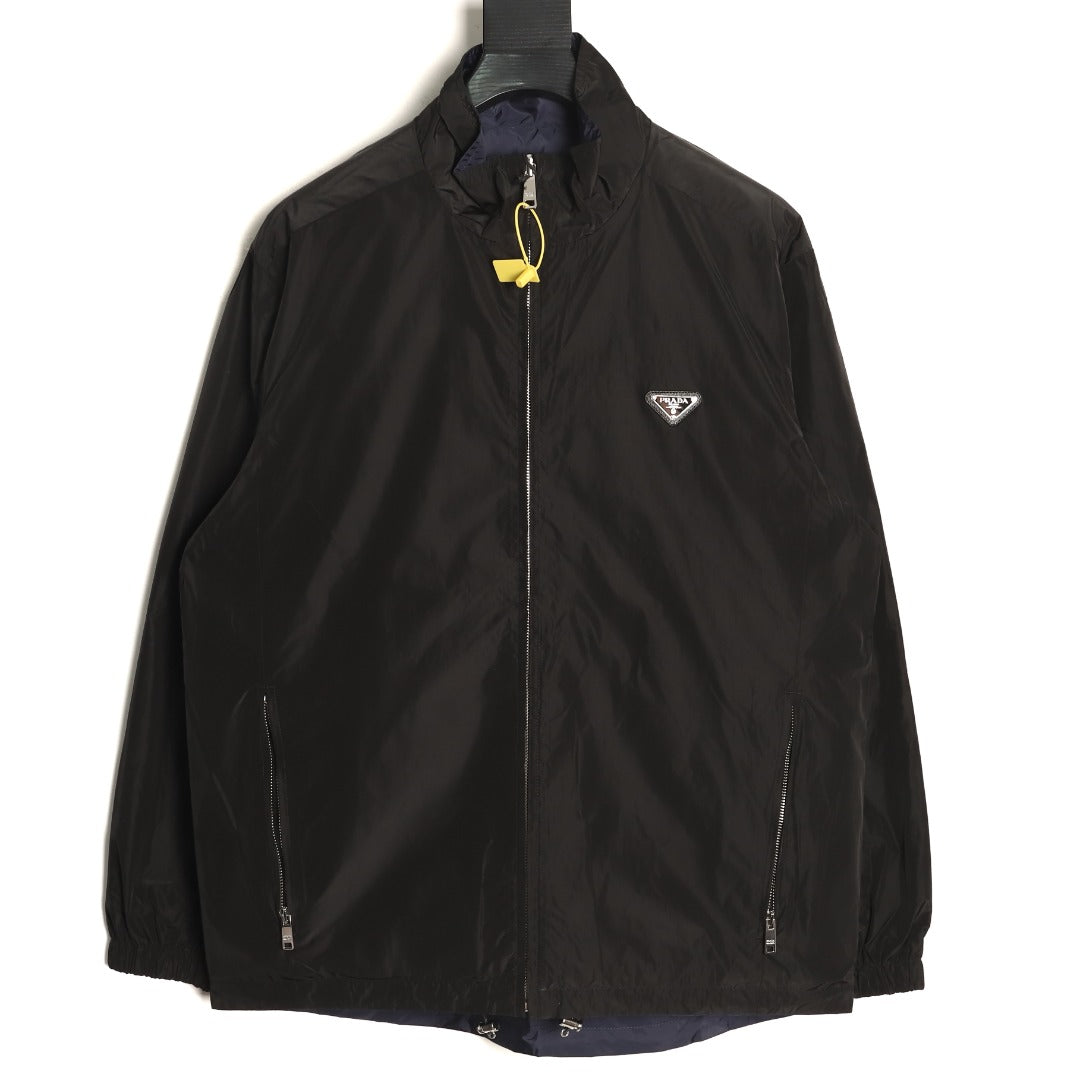 Prada PRD Recycled Nylon Reversible Black and Navy Stand-Collar Jacket