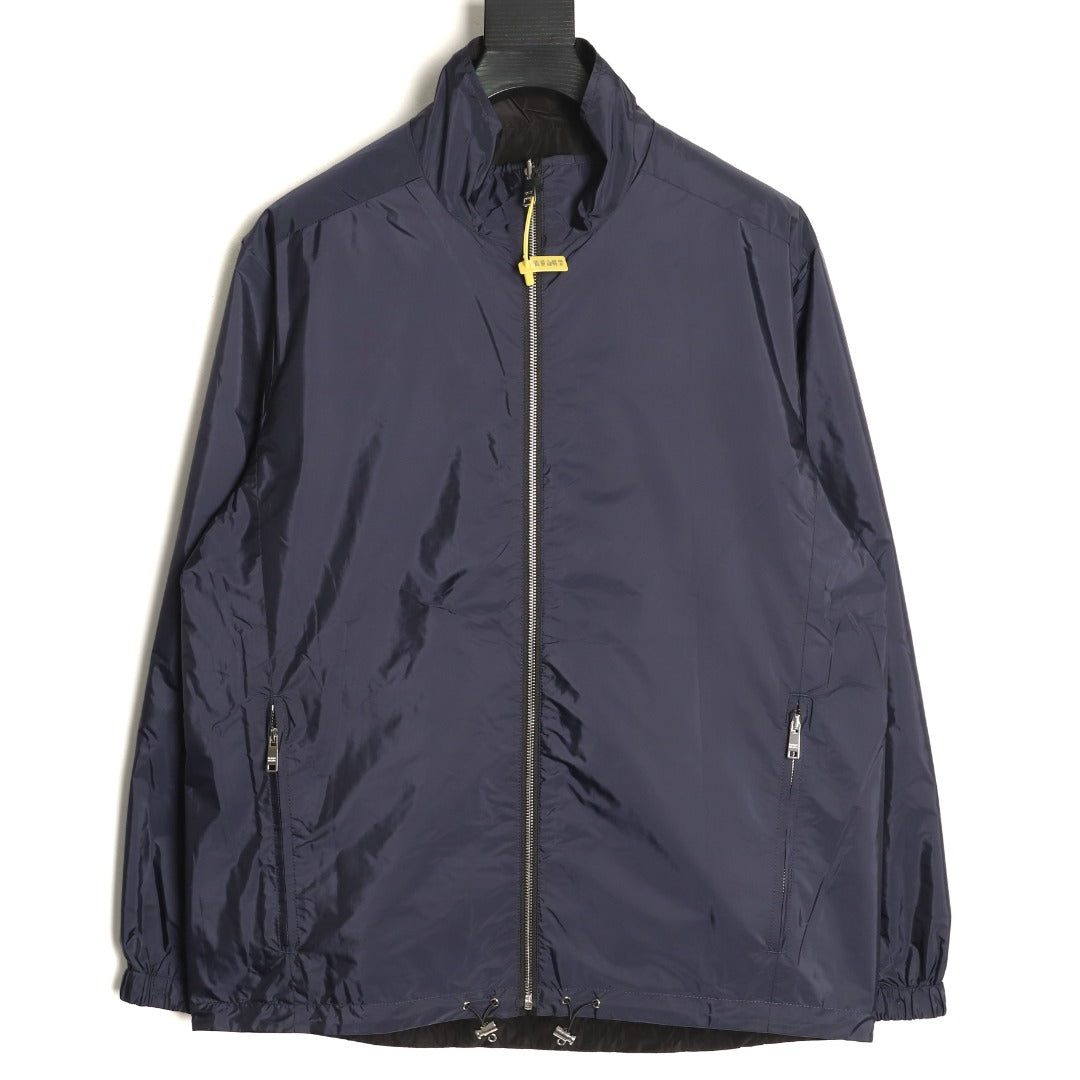 Prada PRD Recycled Nylon Reversible Black and Navy Stand-Collar Jacket