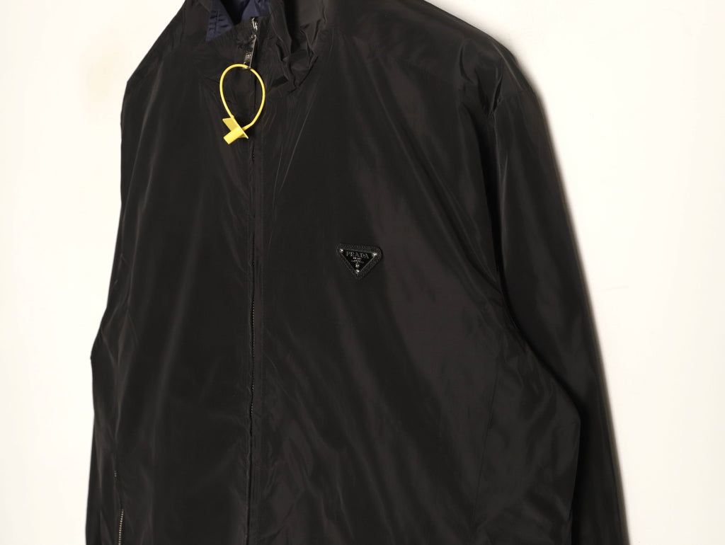 Prada PRD Recycled Nylon Reversible Black and Navy Stand-Collar Jacket