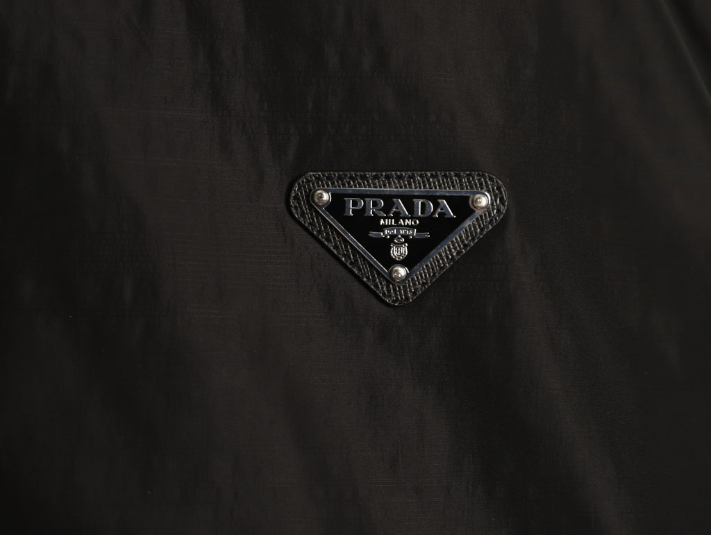 Prada PRD Recycled Nylon Reversible Black and Navy Stand-Collar Jacket