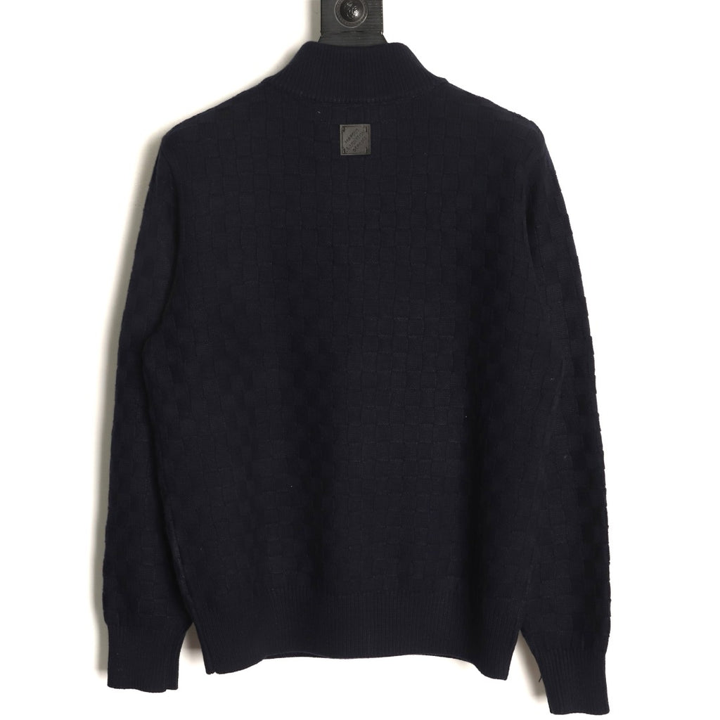 Louis Vuitton 26SS Checkerboard Detail Black Half-Zip High-Neck Knit Sweater