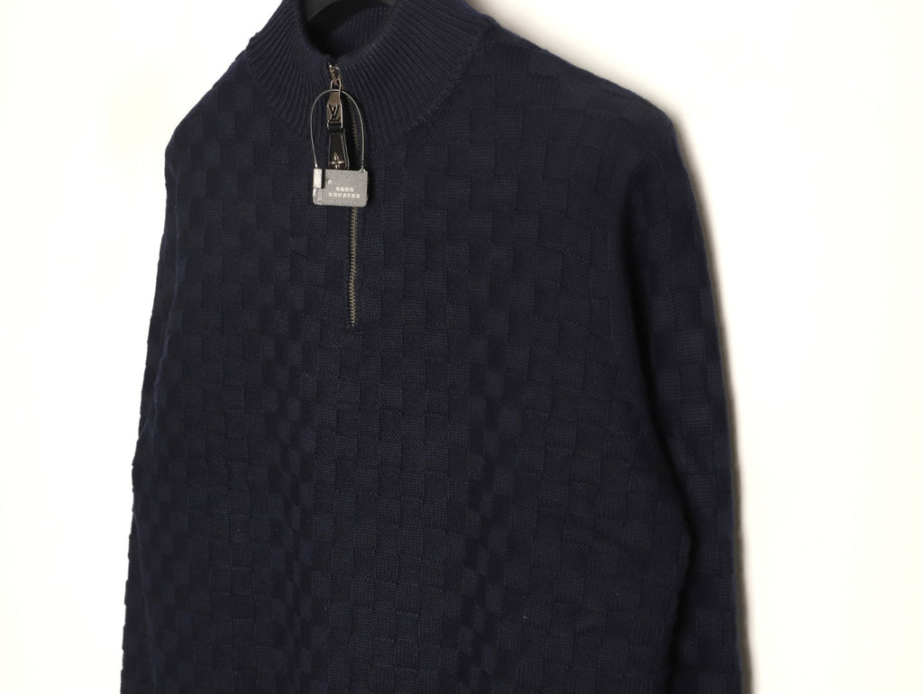 Louis Vuitton 26SS Checkerboard Detail Black Half-Zip High-Neck Knit Sweater