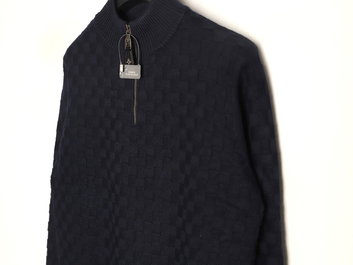 Louis Vuitton 26SS Checkerboard Detail Black Half-Zip High-Neck Knit Sweater