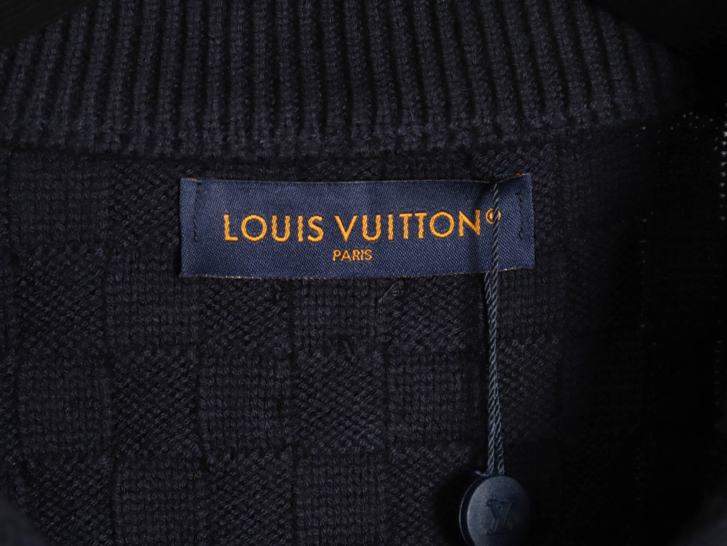 Louis Vuitton 26SS Checkerboard Detail Black Half-Zip High-Neck Knit Sweater