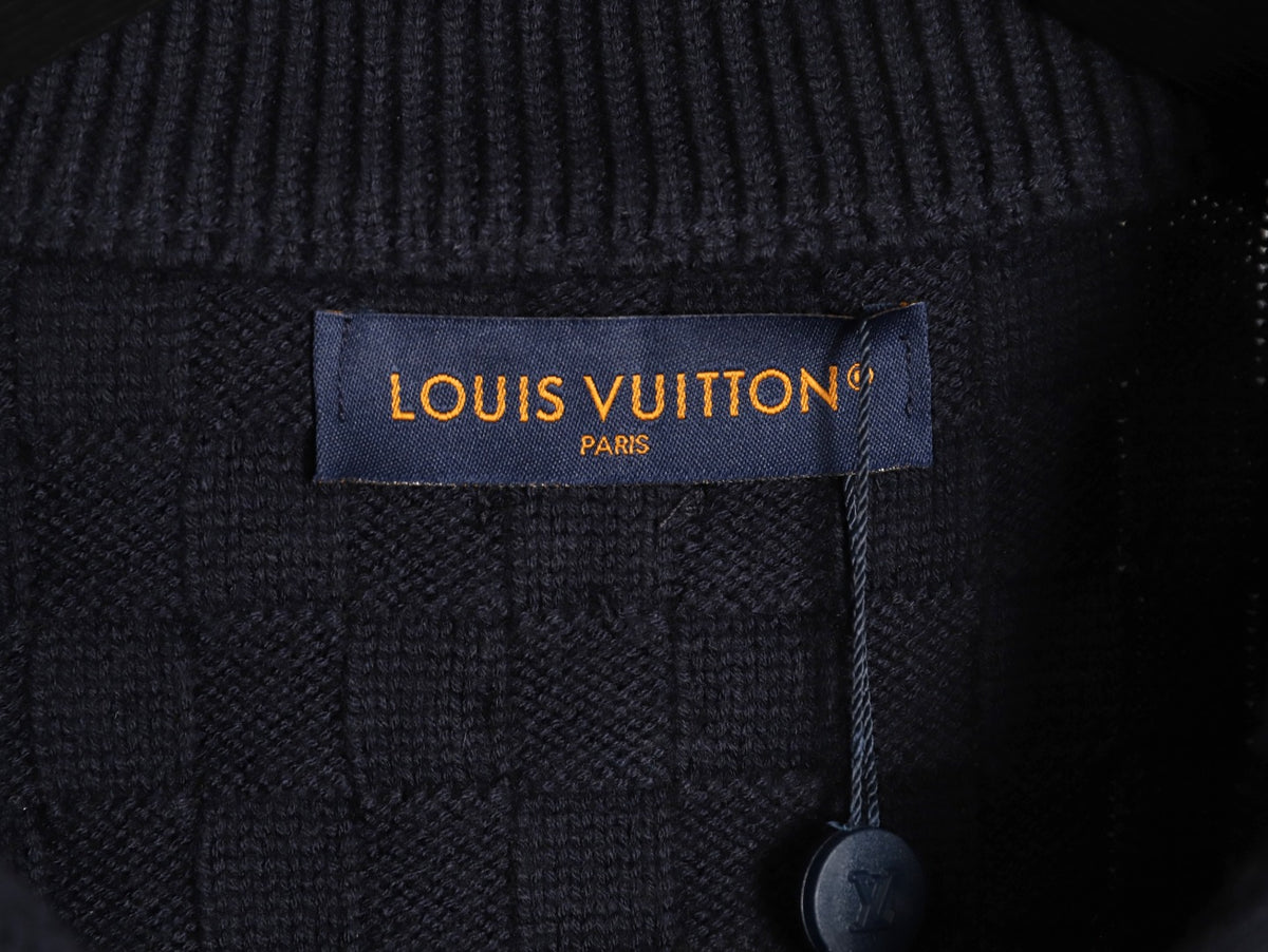 Louis Vuitton 26SS Checkerboard Detail Black Half-Zip High-Neck Knit Sweater