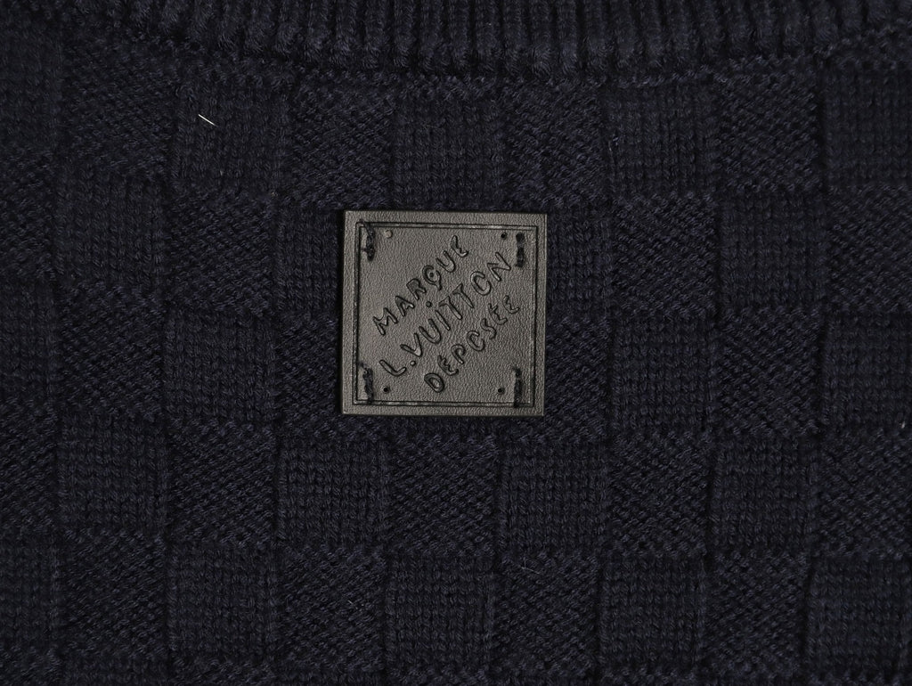 Louis Vuitton 26SS Checkerboard Detail Black Half-Zip High-Neck Knit Sweater