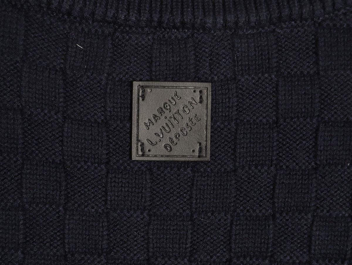 Louis Vuitton 26SS Checkerboard Detail Black Half-Zip High-Neck Knit Sweater